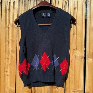 Vintage Sweater Vest 90s Lizsport Navy Argyle Sleeveless | Petite S/M